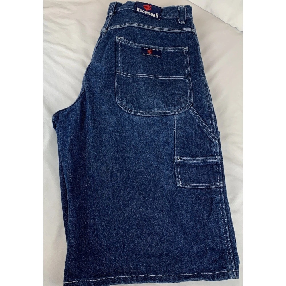 Rocawear Mens Baggy Denim Carpenter Shorts Blue Cotton Size 42 Y2K‎ Streetwear